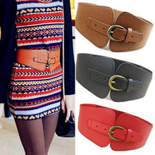 Womens Retro Totem PU Leather Buckle Wide Waist Belt Stretch Corset Waistband