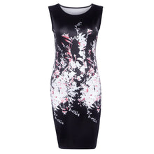 Womens Sexy Dresses Ladies Elegant Black Sleeveless Knee Length Floral Print Sheath Dress