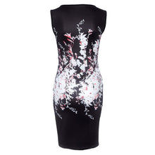 Womens Sexy Dresses Ladies Elegant Black Sleeveless Knee Length Floral Print Sheath Dress