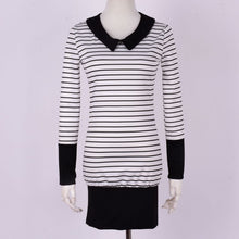 Womens Turn Down Collar Long Sleeve Stripe Bodycon Office Lady Pencil Mini Dress